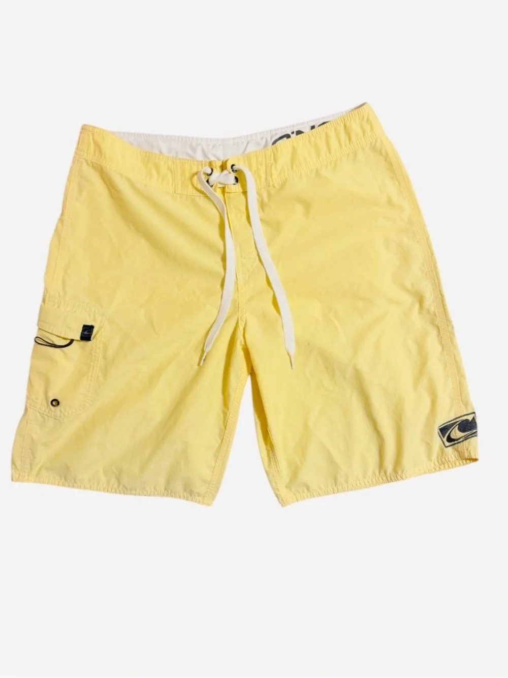 Y2K O’Neill VTG Pale Yellow Men's Boardshorts with Velcro White Drawstring